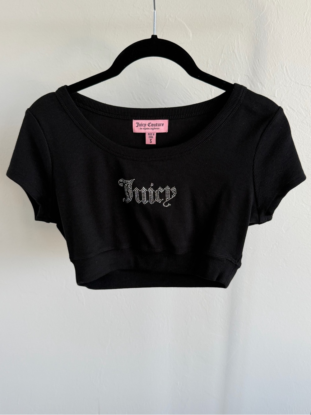Juicy Couture - Black Rhinestone Logo Crop Top
